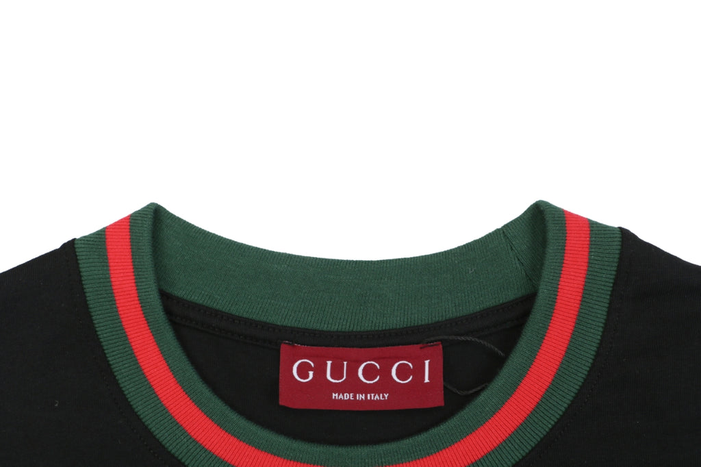 Gucci Red Green Web Collar G Letter Embroidered Tee – Black