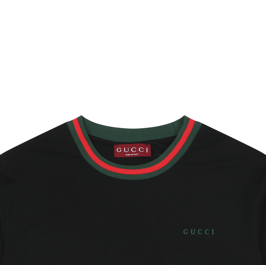 Gucci Red Green Web Collar G Letter Embroidered Tee – Black