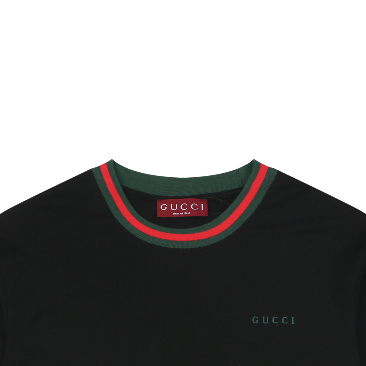 Gucci Red Green Web Collar G Letter Embroidered Tee – Black