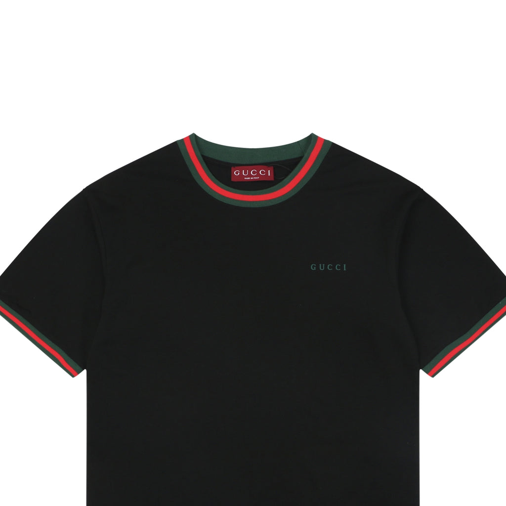 Gucci Red Green Web Collar G Letter Embroidered Tee – Black