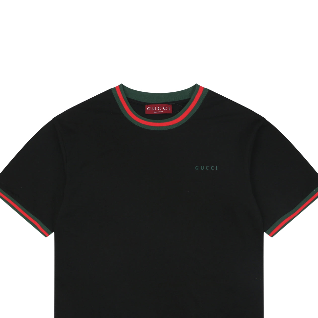 Gucci Red Green Web Collar G Letter Embroidered Tee – Black