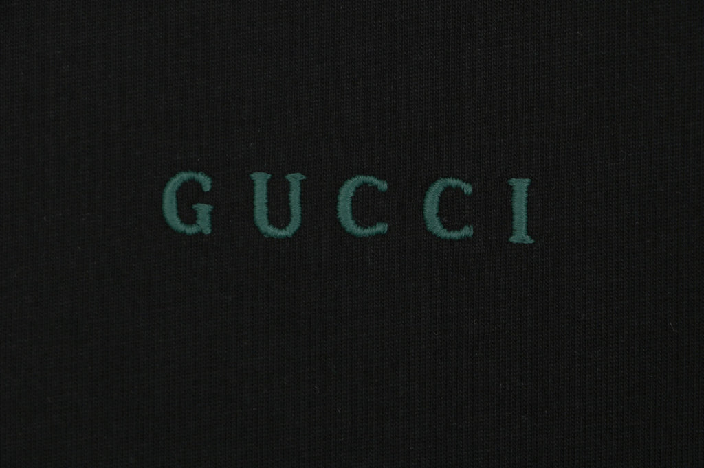 Gucci Red Green Web Collar G Letter Embroidered Tee – Black