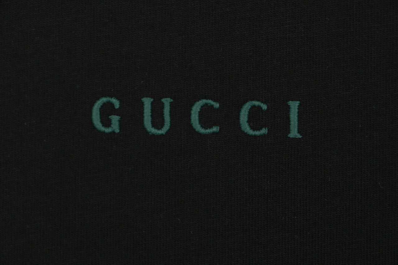 Gucci Red Green Web Collar G Letter Embroidered Tee – Black
