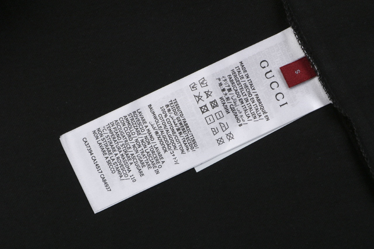 Gucci Red Green Web Collar G Letter Embroidered Tee – Black