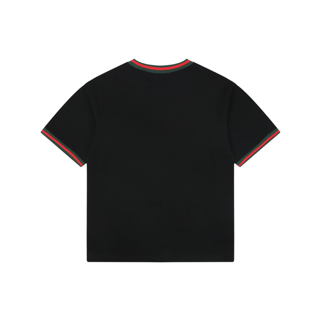 Gucci Red Green Web Collar G Letter Embroidered Tee – Black