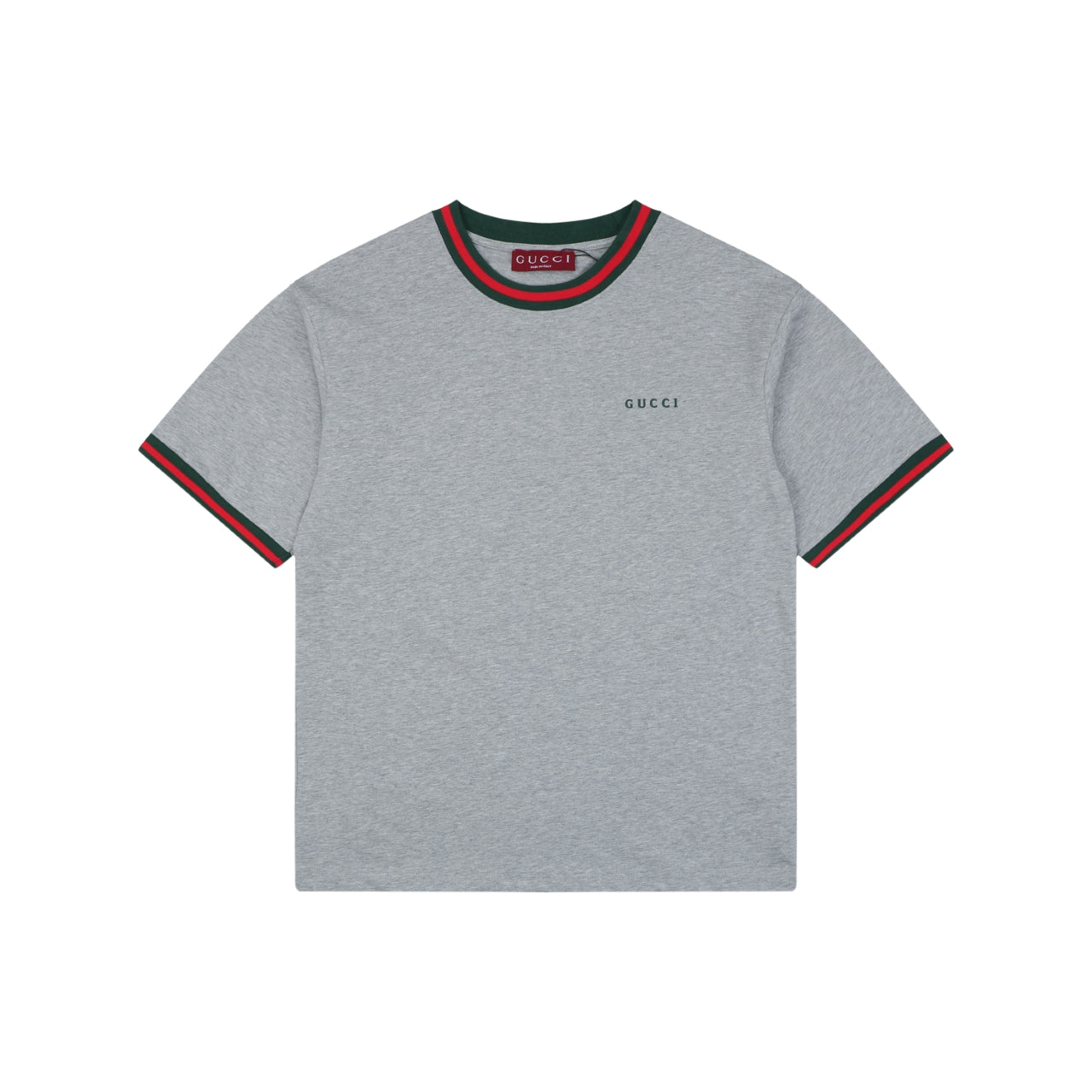 Gucci Red Green Web Collar G Letter Embroidered Tee – Grey