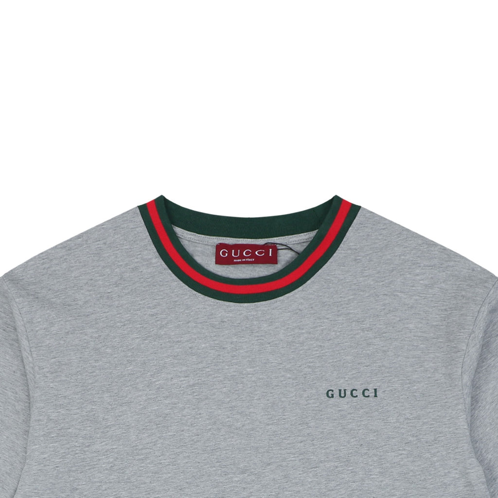 Gucci Red Green Web Collar G Letter Embroidered Tee – Grey