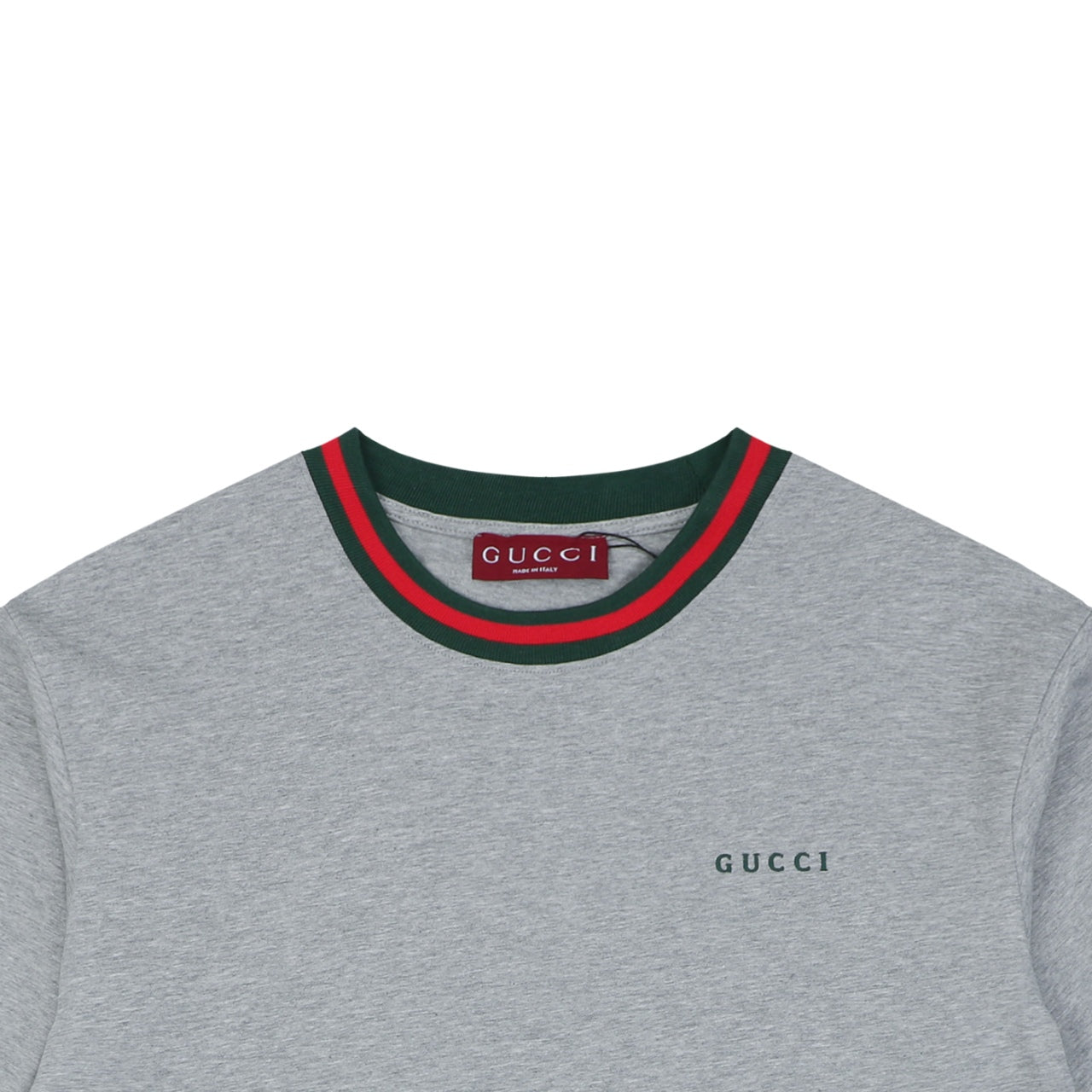 Gucci Red Green Web Collar G Letter Embroidered Tee – Grey