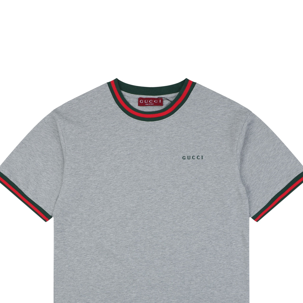 Gucci Red Green Web Collar G Letter Embroidered Tee – Grey
