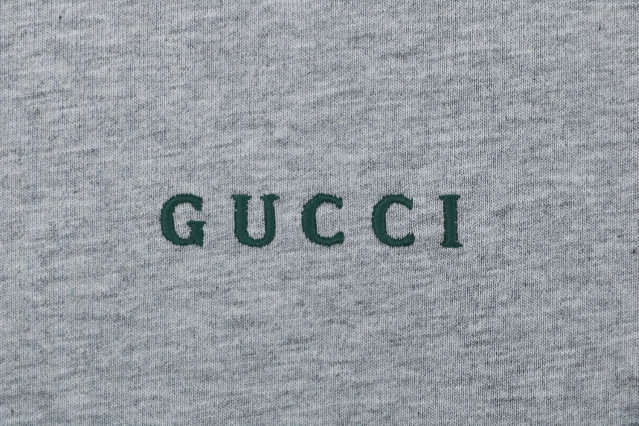 Gucci Red Green Web Collar G Letter Embroidered Tee – Grey
