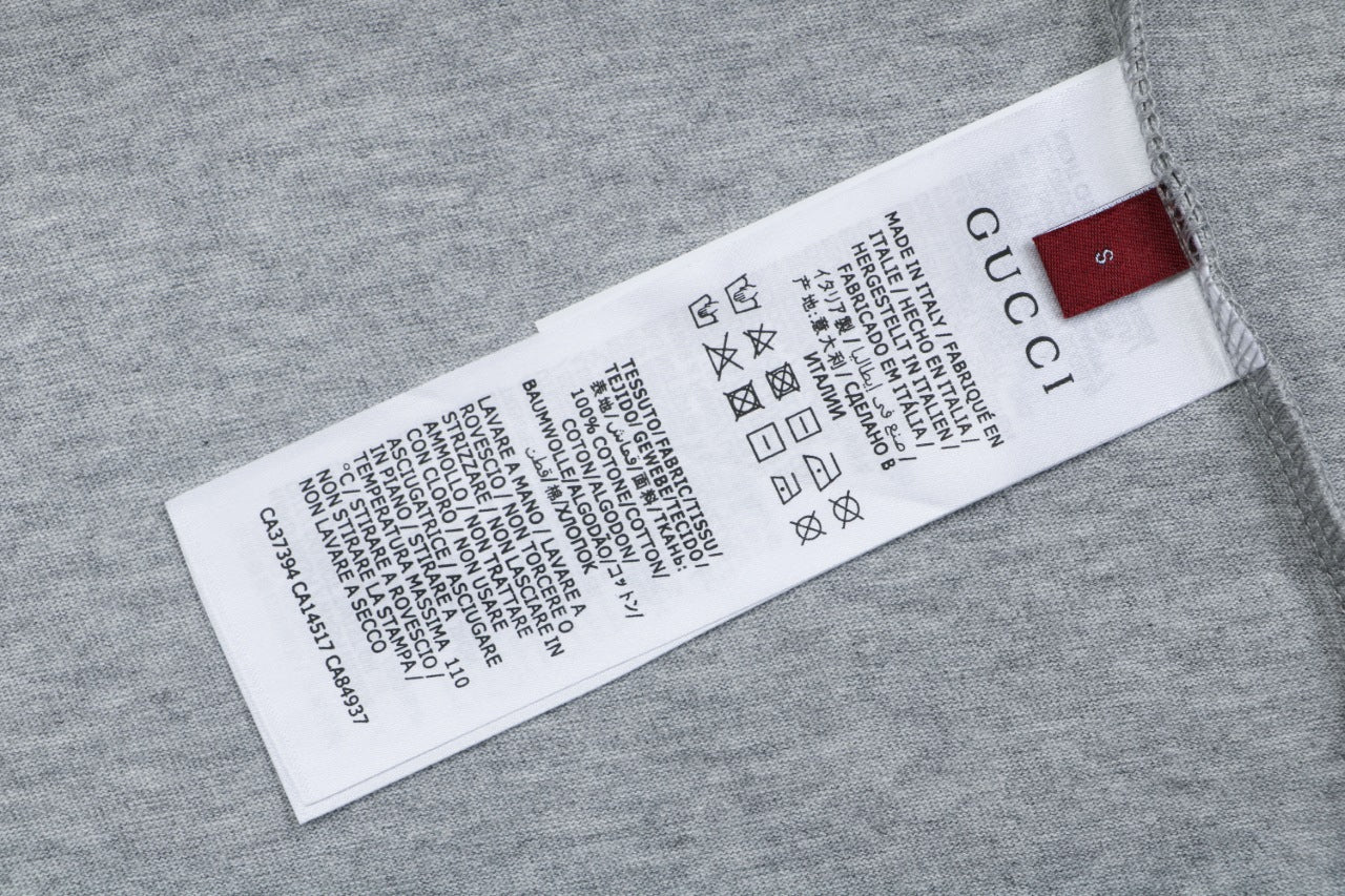 Gucci Red Green Web Collar G Letter Embroidered Tee – Grey