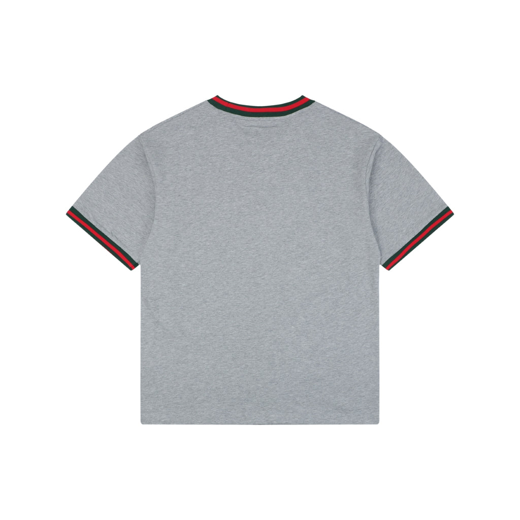 Gucci Red Green Web Collar G Letter Embroidered Tee – Grey