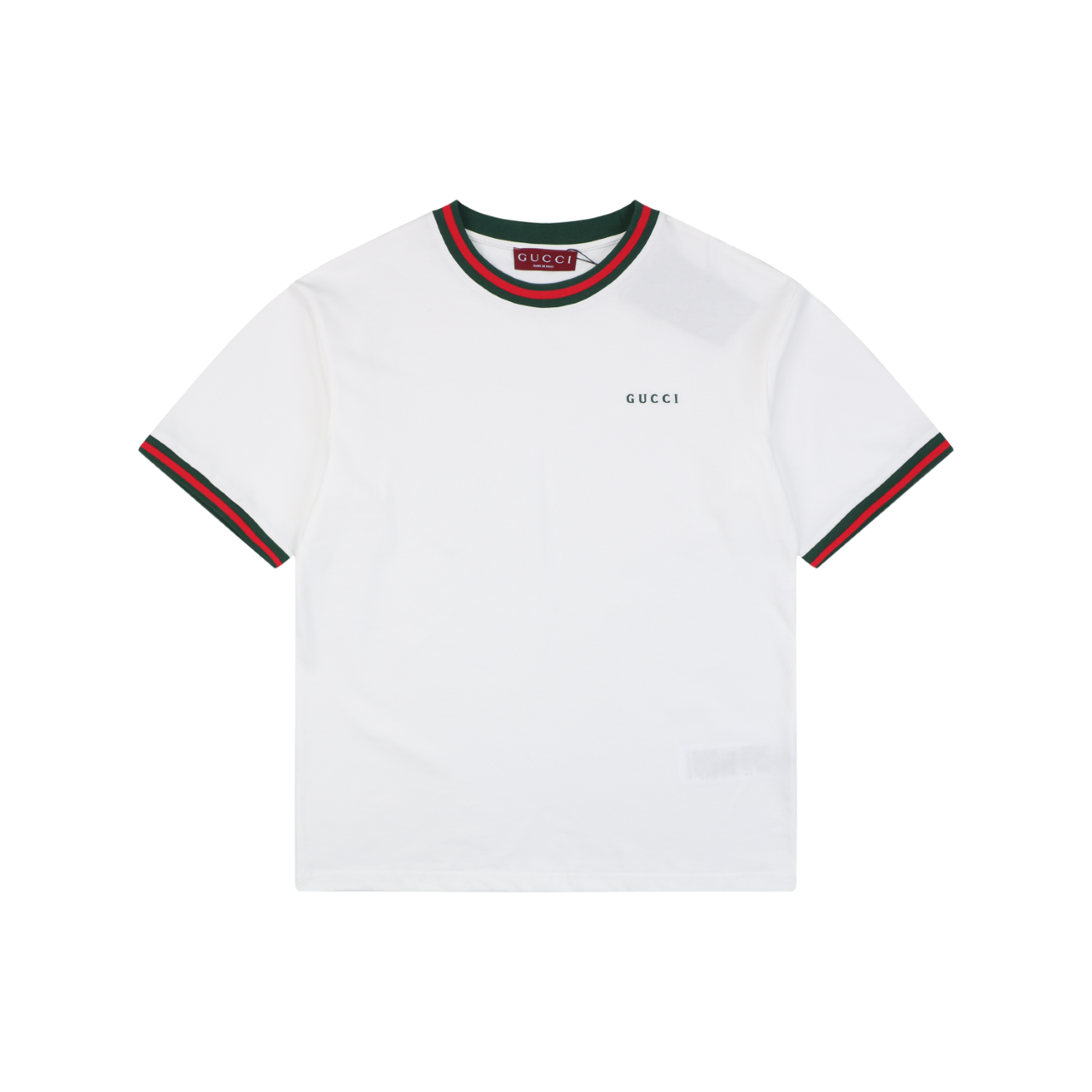 Gucci Red Green Web Collar G Letter Embroidered Tee – White