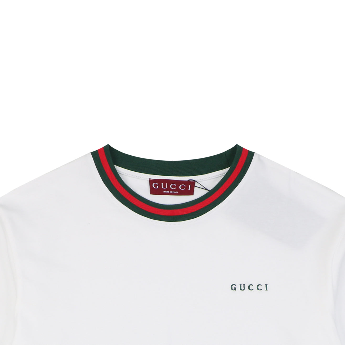 Gucci Red Green Web Collar G Letter Embroidered Tee – White