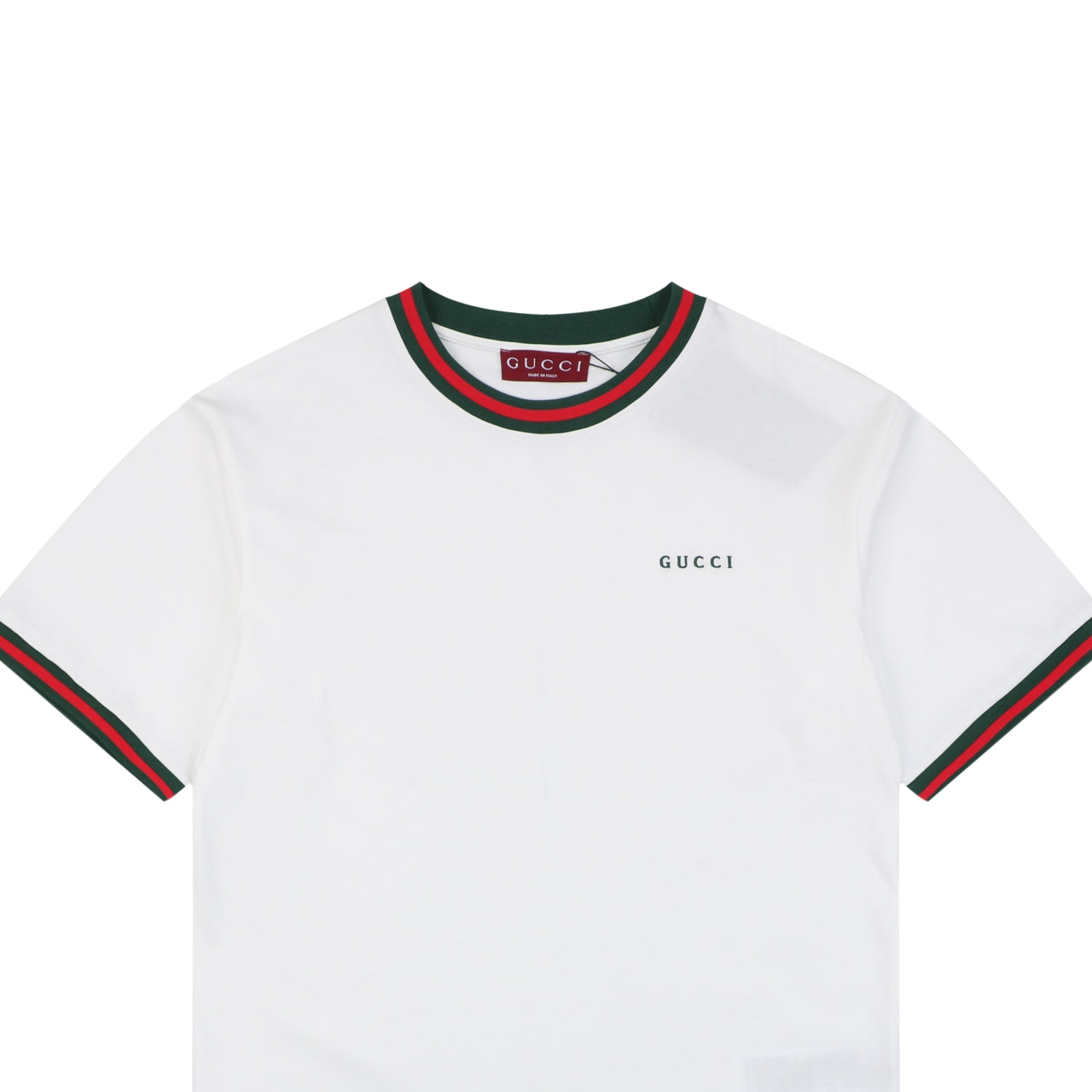 Gucci Red Green Web Collar G Letter Embroidered Tee – White