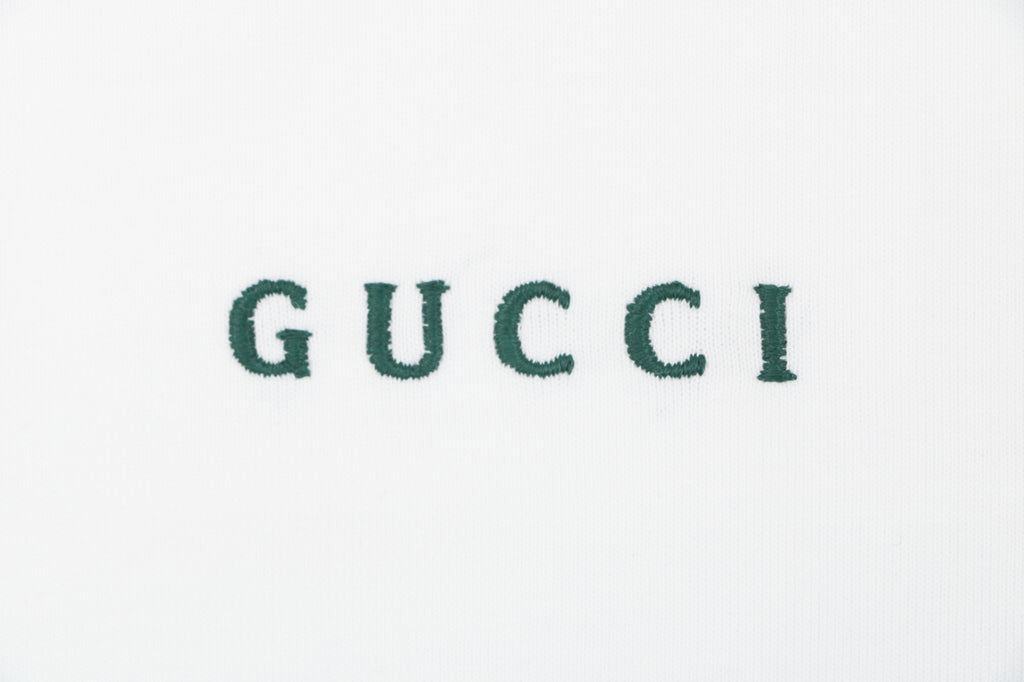 Gucci Red Green Web Collar G Letter Embroidered Tee – White
