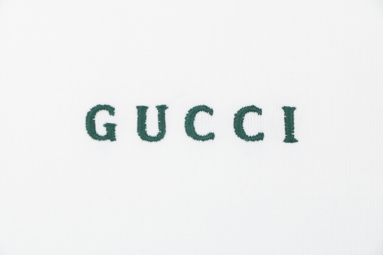 Gucci Red Green Web Collar G Letter Embroidered Tee – White