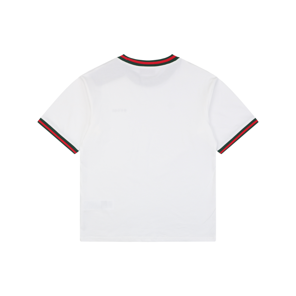 Gucci Red Green Web Collar G Letter Embroidered Tee – White