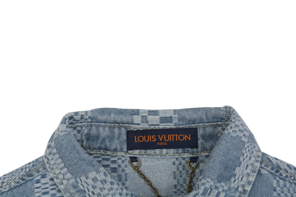 Louis Vuitton Light Blue Checkerboard Monogram Denim Short Sleeve Shirt