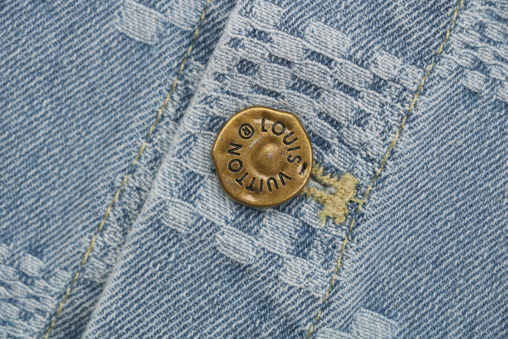 Louis Vuitton Light Blue Checkerboard Monogram Denim Short Sleeve Shirt