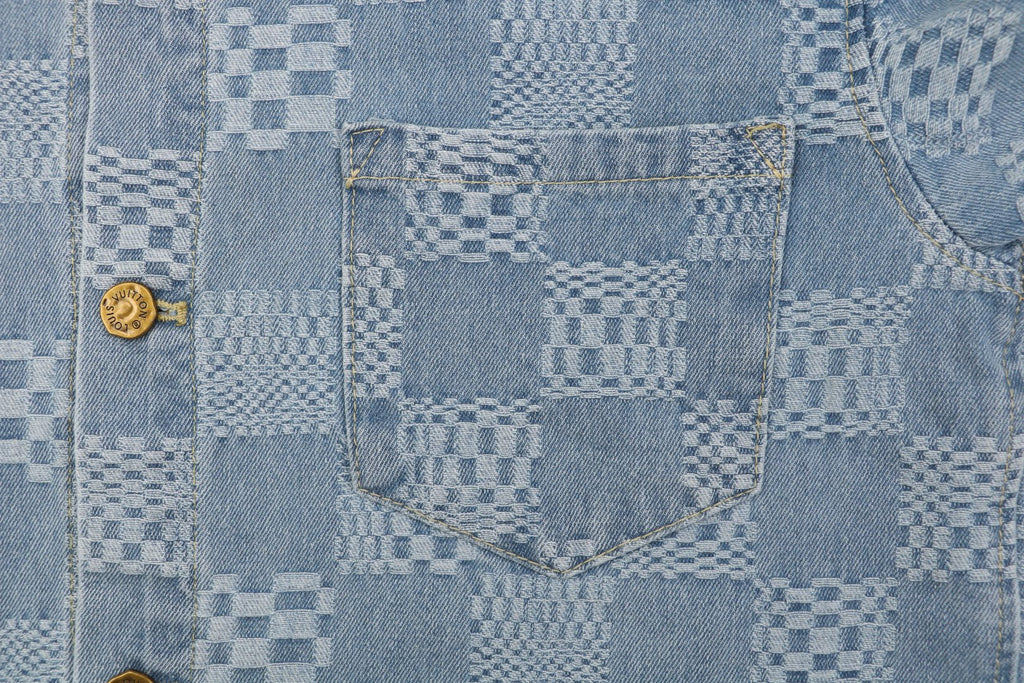 Louis Vuitton Light Blue Checkerboard Monogram Denim Short Sleeve Shirt