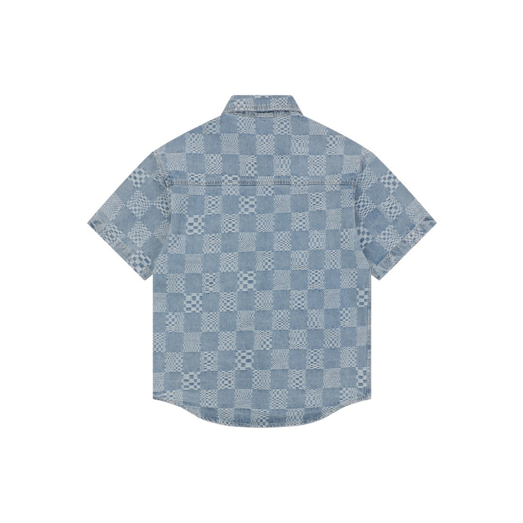 Louis Vuitton Light Blue Checkerboard Monogram Denim Short Sleeve Shirt