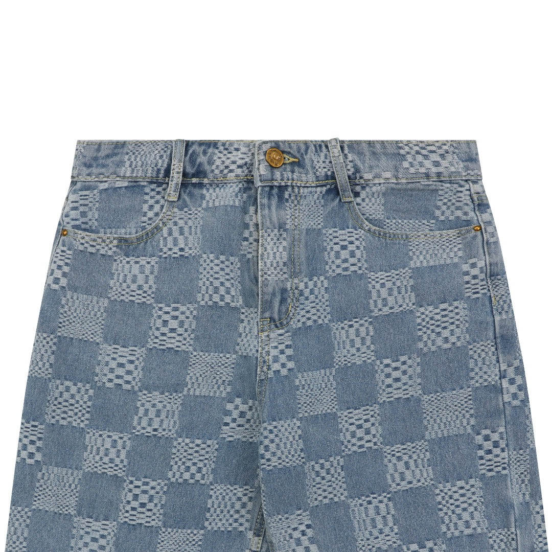 Louis Vuitton Light Blue Checkerboard Monogram Denim Shorts