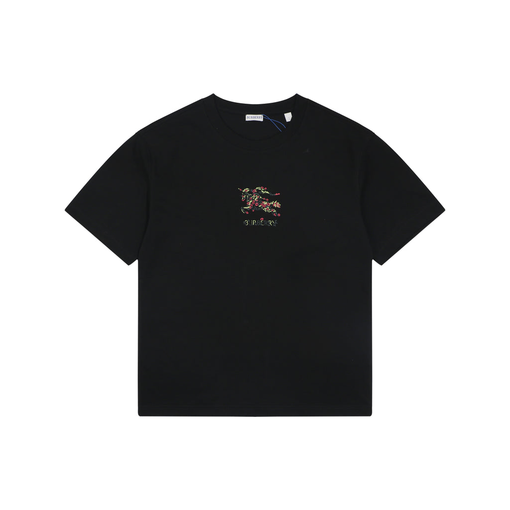 Burberry Rose Equestrian Knight Embroidered Tee – Black