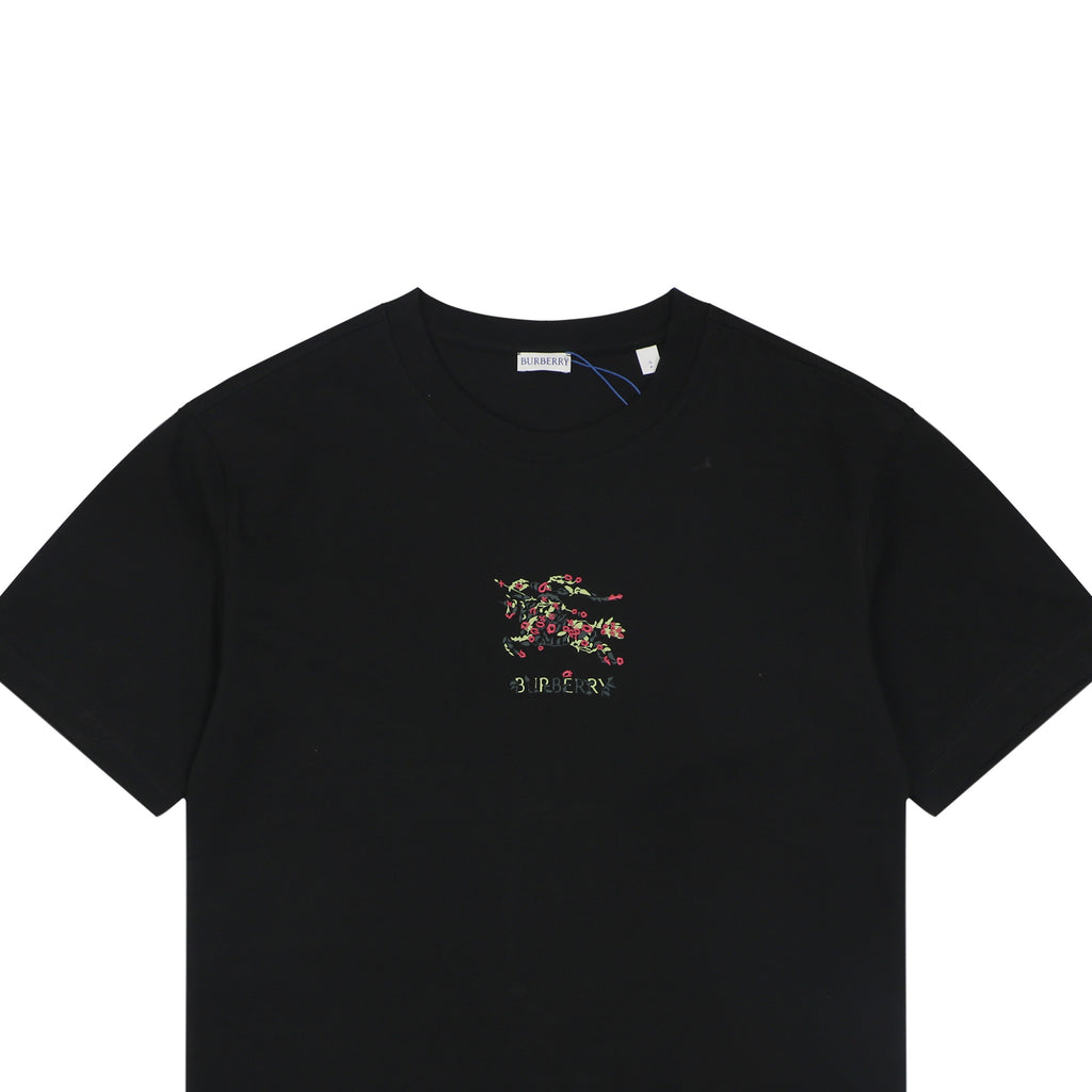 Burberry Rose Equestrian Knight Embroidered Tee – Black