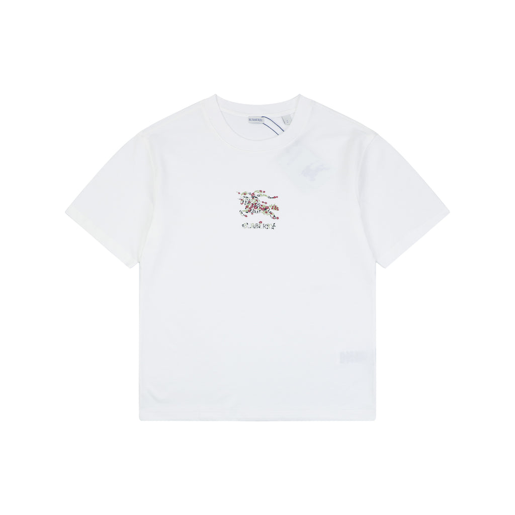 Burberry Rose Equestrian Knight Embroidered Tee – White