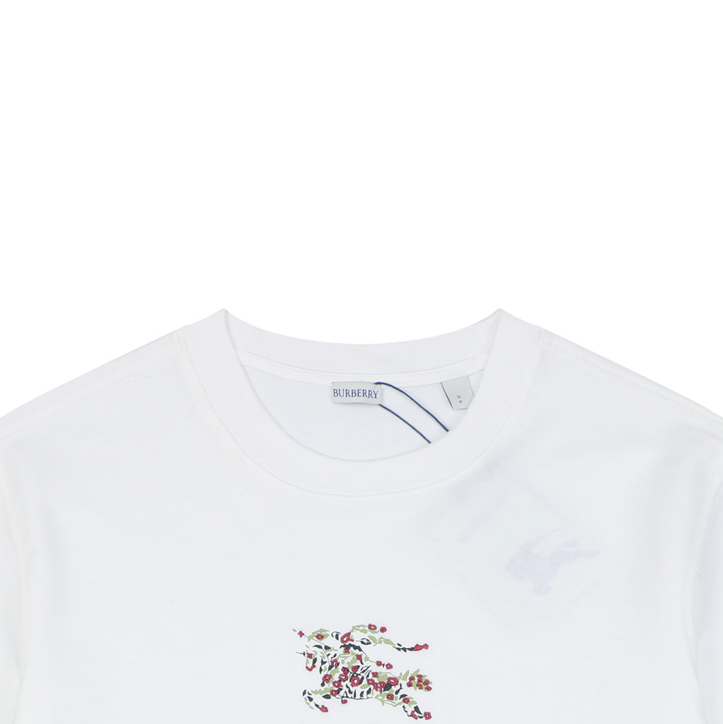 Burberry Rose Equestrian Knight Embroidered Tee – White