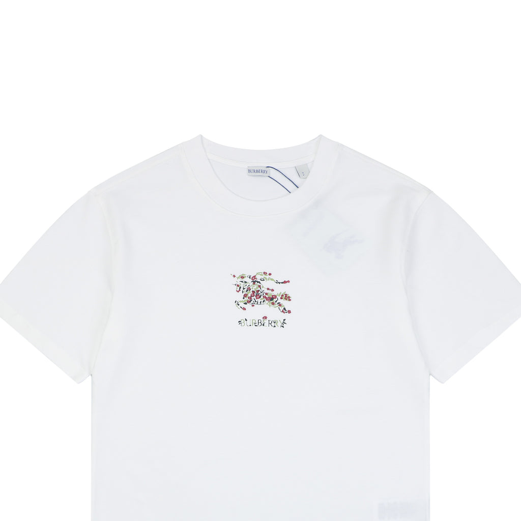 Burberry Rose Equestrian Knight Embroidered Tee – White