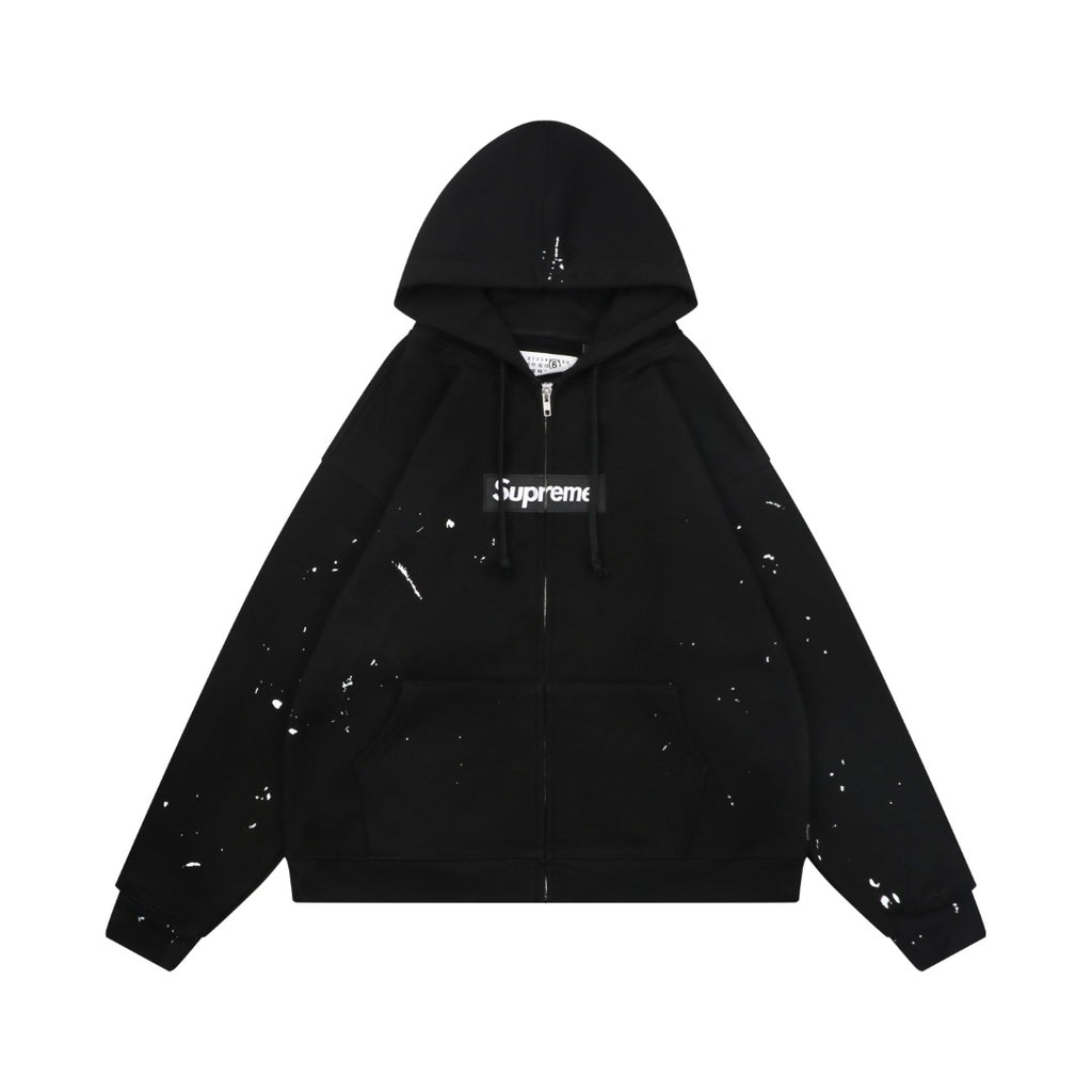 Supreme Paint Splatter Box Logo Zip Hoodie – Black