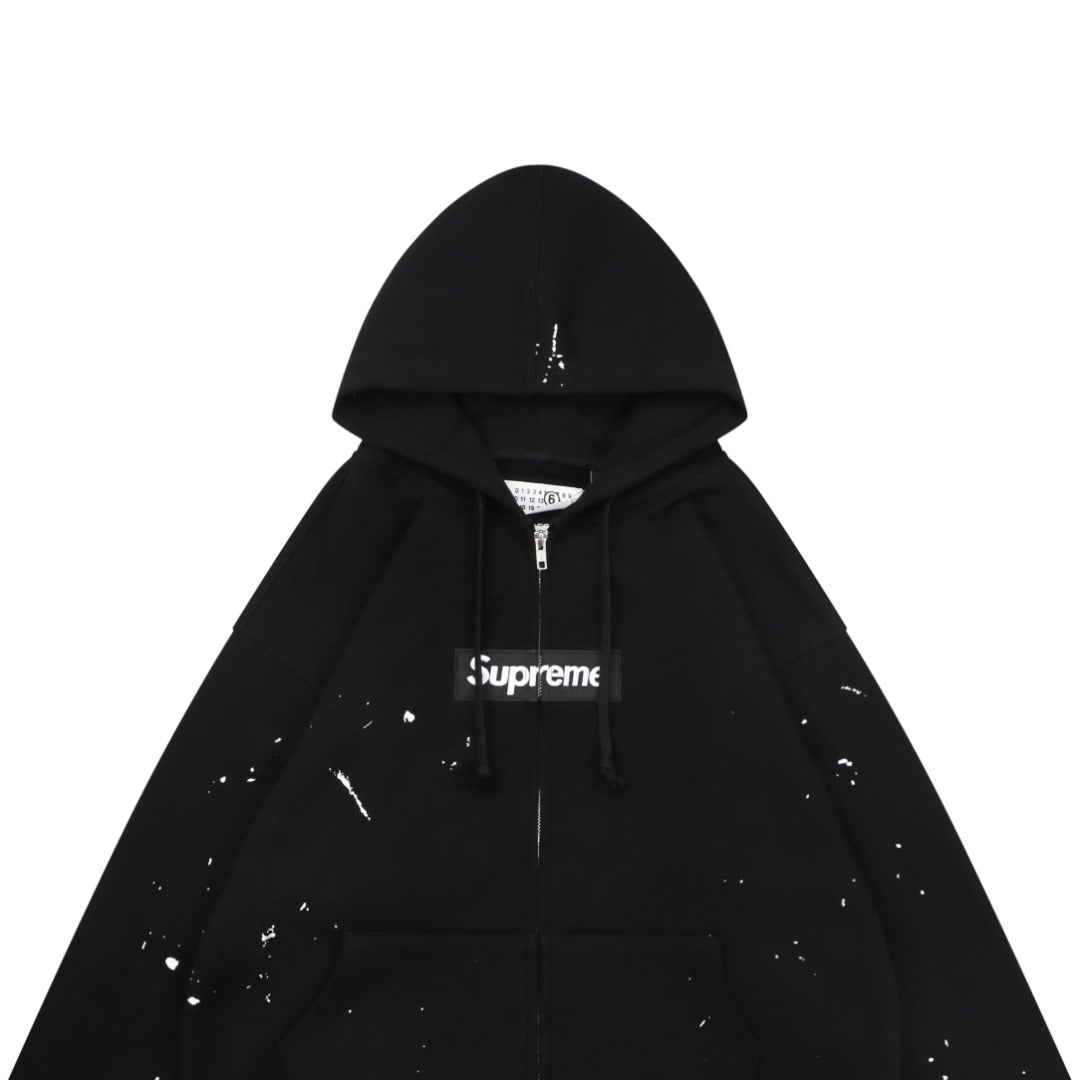 Supreme Paint Splatter Box Logo Zip Hoodie – Black