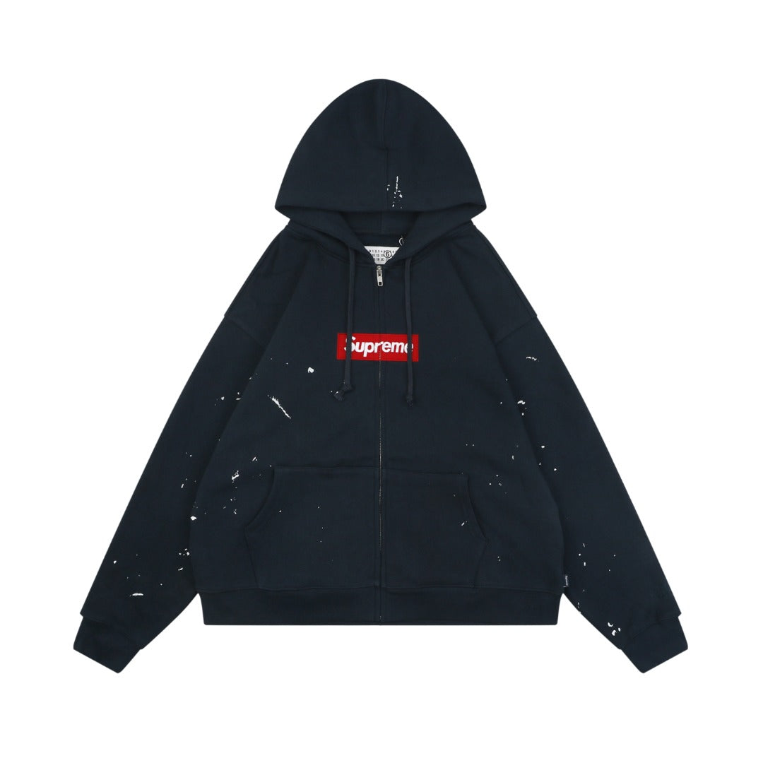 Supreme Paint Splatter Box Logo Zip Hoodie – Navy
