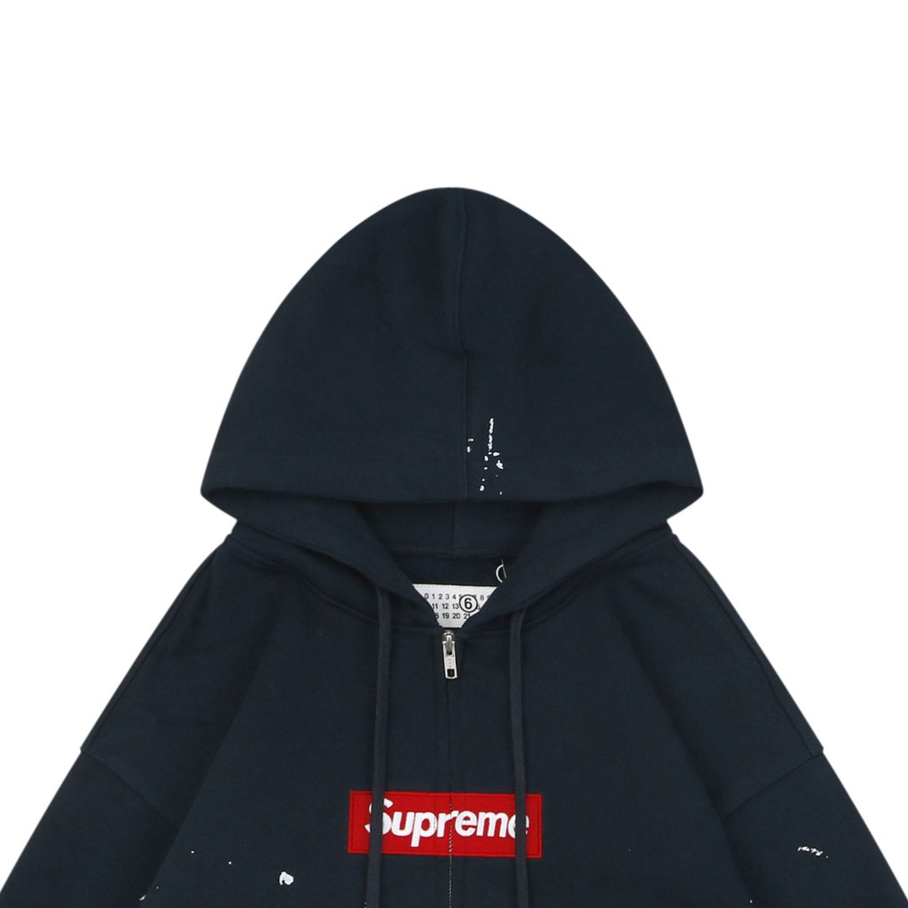 Supreme Paint Splatter Box Logo Zip Hoodie – Navy