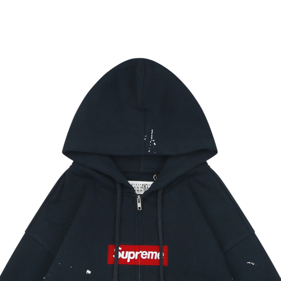 Supreme Paint Splatter Box Logo Zip Hoodie – Navy
