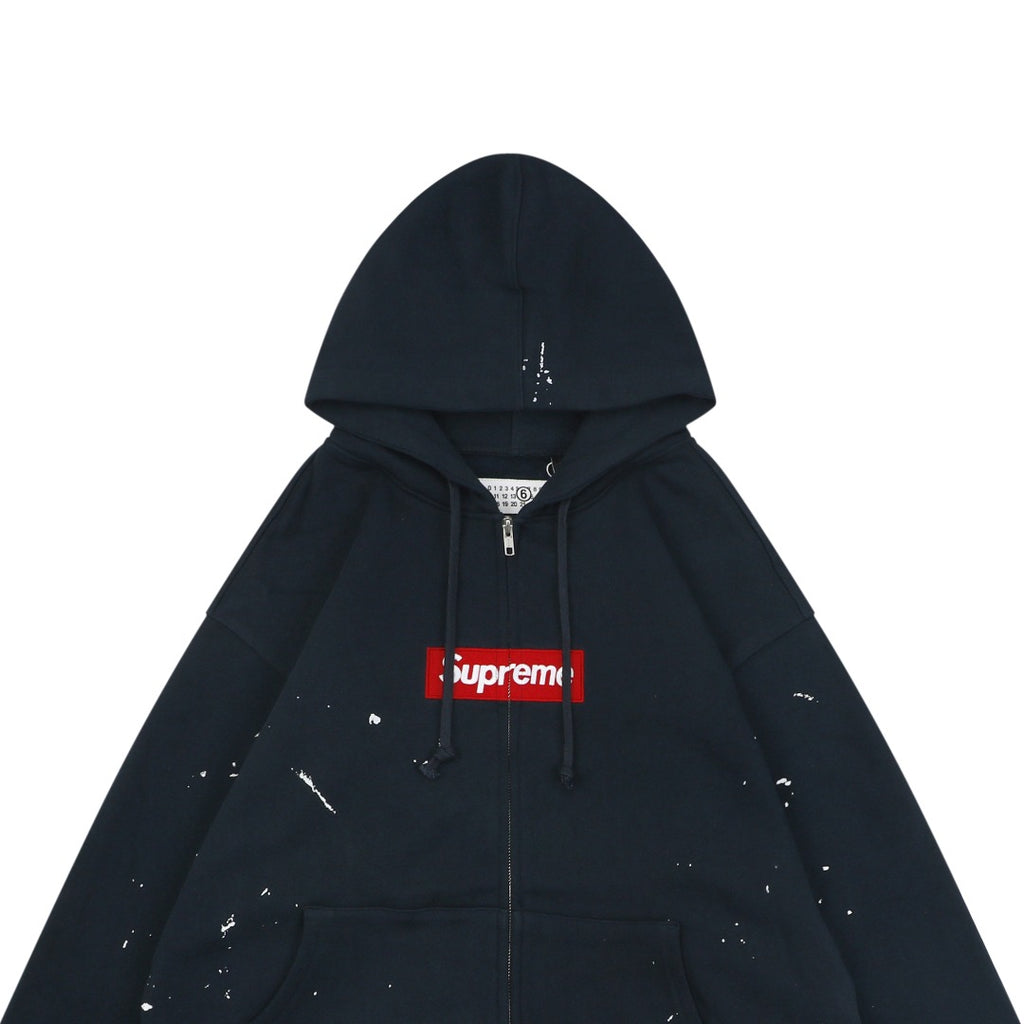 Supreme Paint Splatter Box Logo Zip Hoodie – Navy