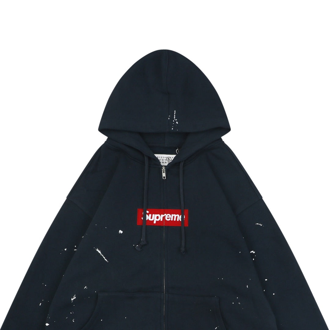 Supreme Paint Splatter Box Logo Zip Hoodie – Navy