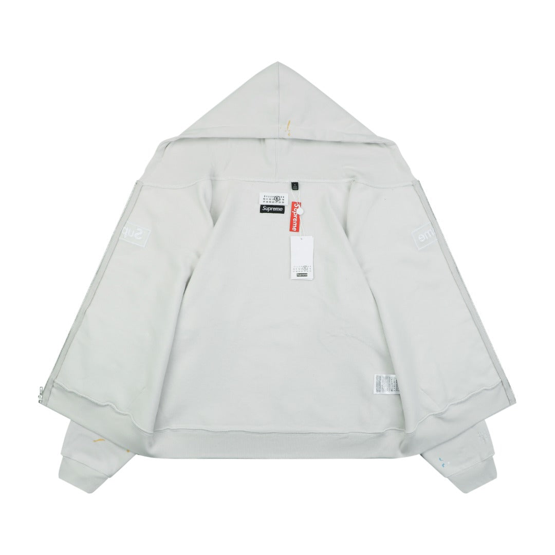Supreme Multicolor Paint Splatter Box Logo Zip Hoodie – Grey White