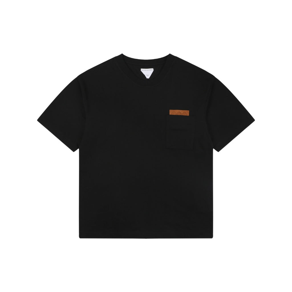 Bottega Veneta Intrecciato Leather Patch Pocket Tee — Black/Tan