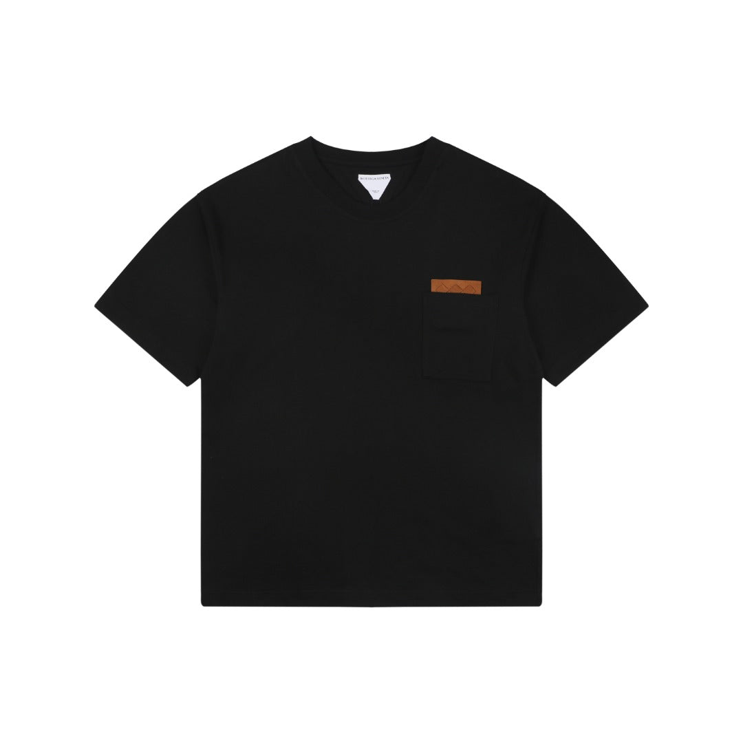 Bottega Veneta Intrecciato Leather Patch Pocket Tee — Black/Tan