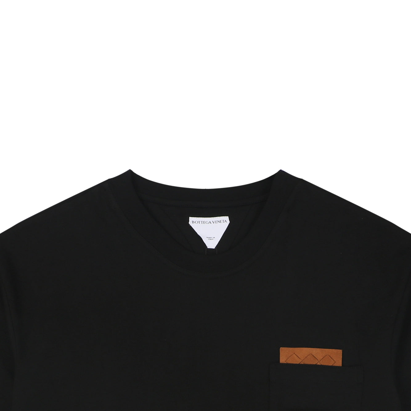 Bottega Veneta Intrecciato Leather Patch Pocket Tee — Black/Tan