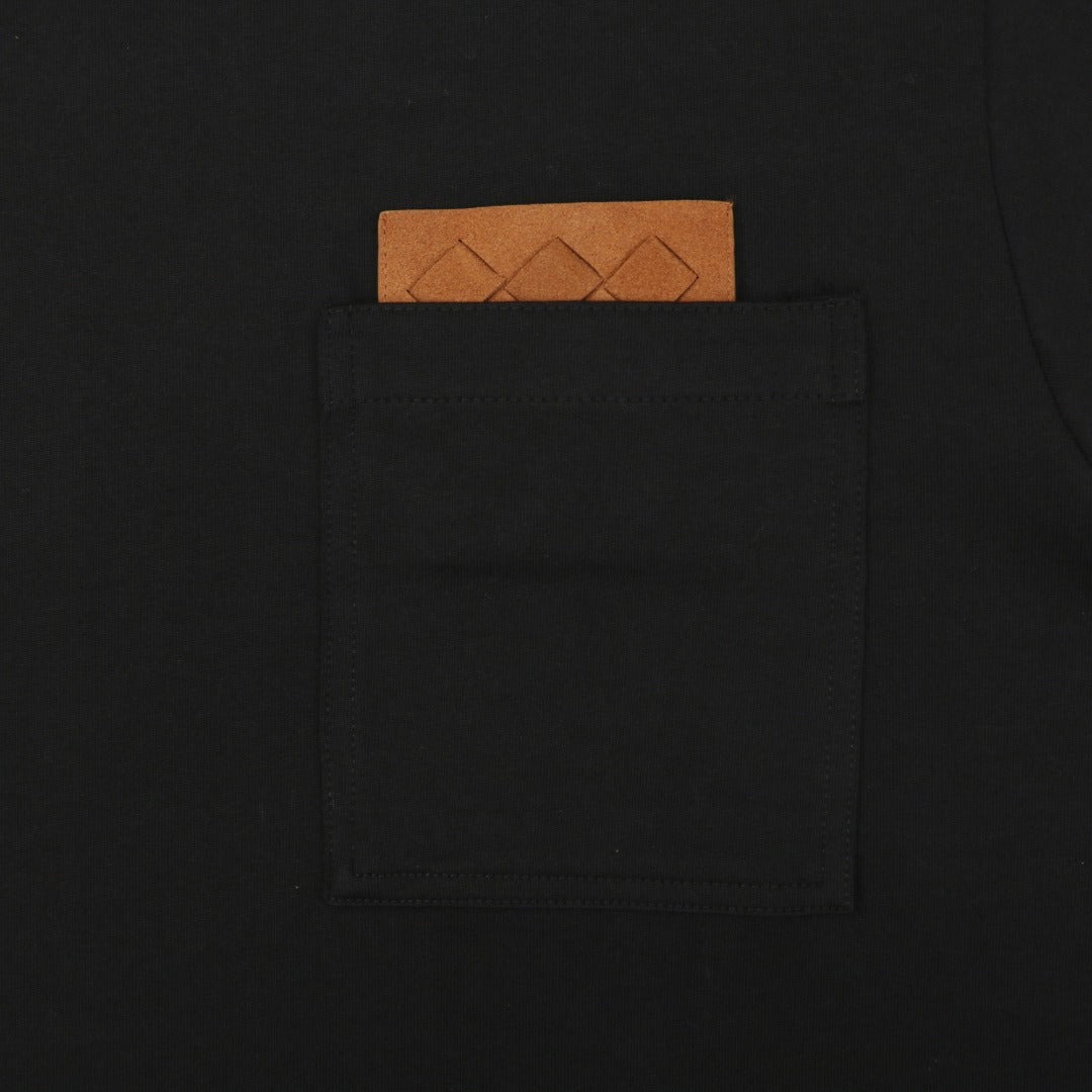 Bottega Veneta Intrecciato Leather Patch Pocket Tee — Black/Tan