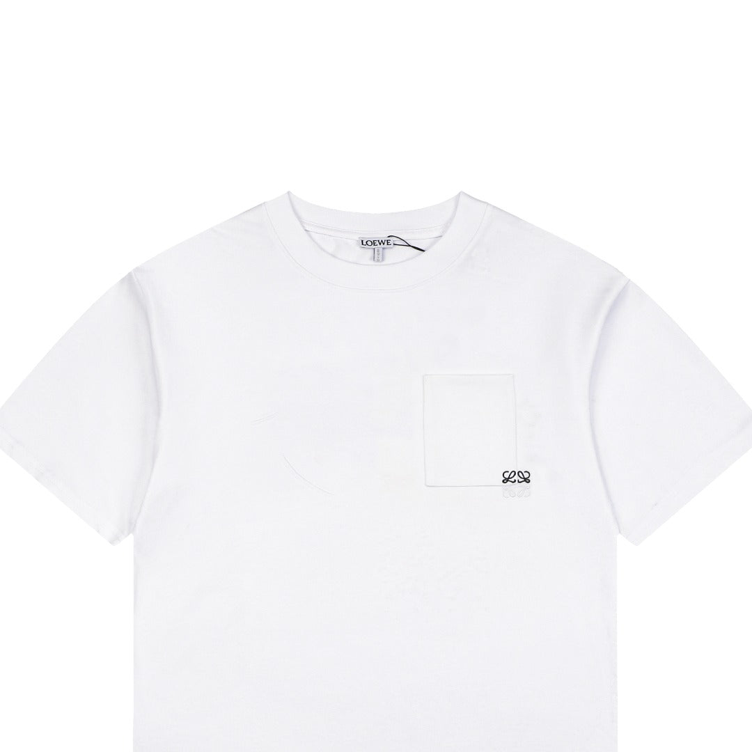 Loewe Pocket Colorblock Anagram Embroidered Tee — White