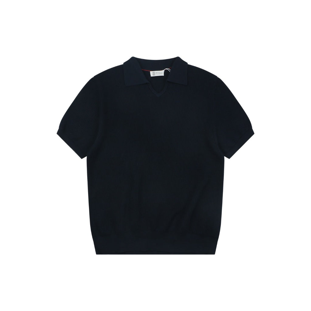 Balenciaga Seagull Collar Knit Polo Tee — Navy