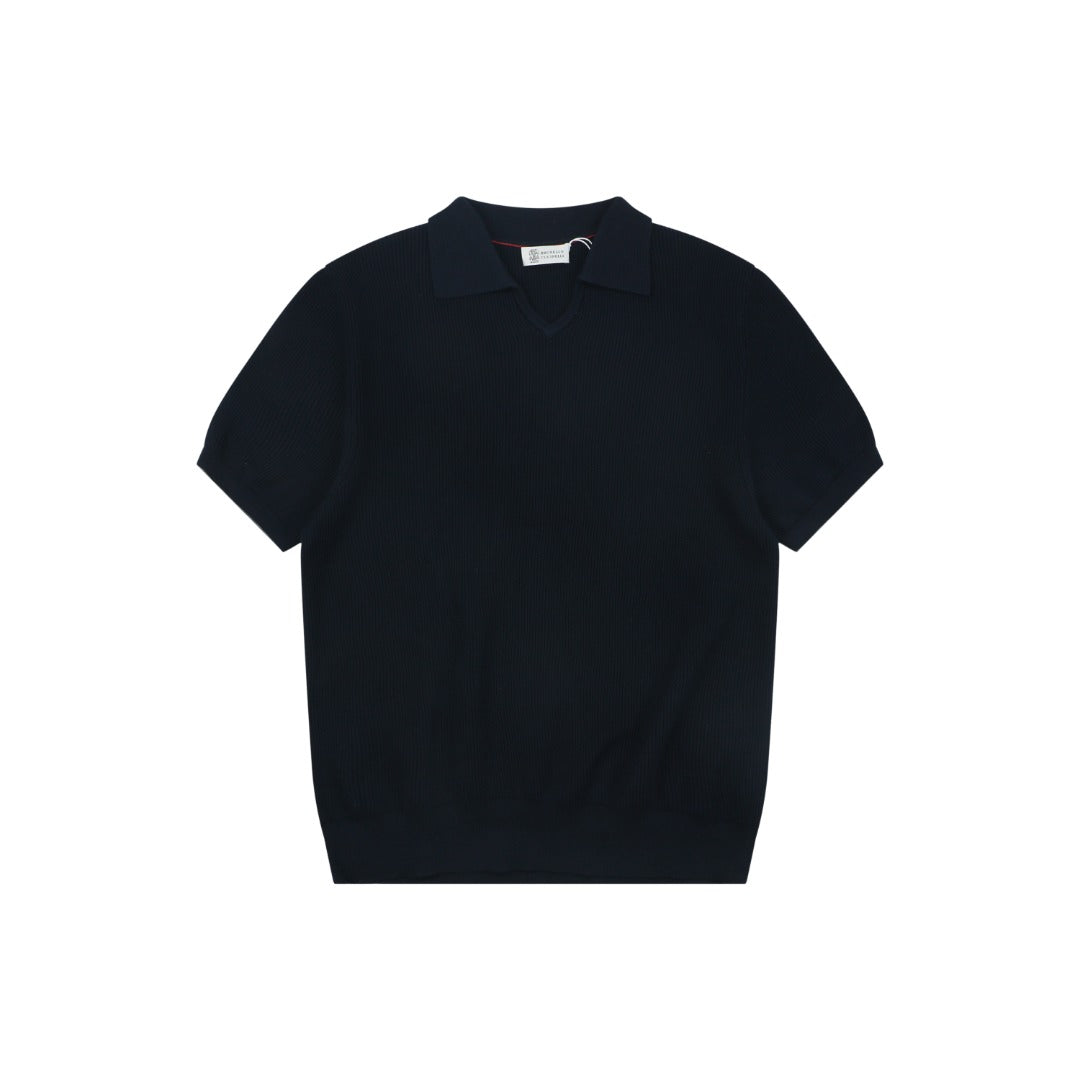 Balenciaga Seagull Collar Knit Polo Tee — Navy