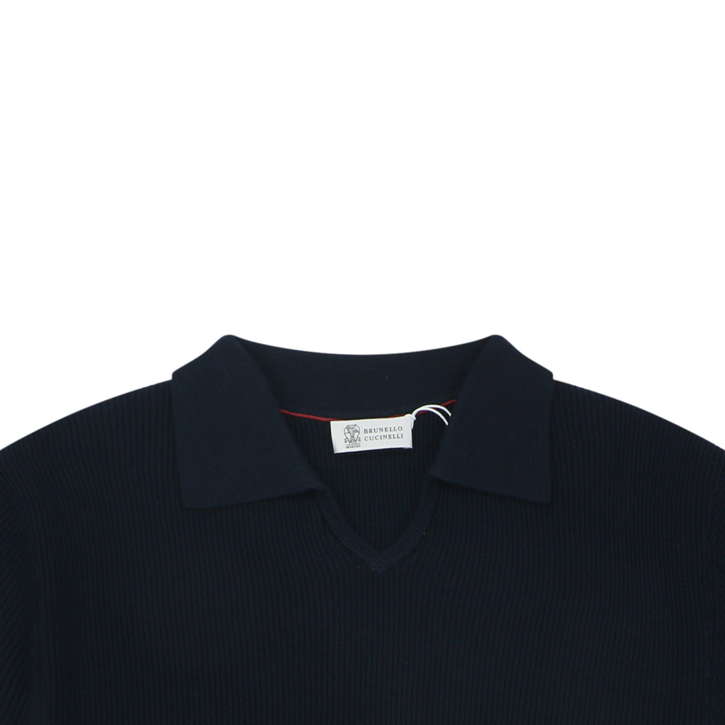 Balenciaga Seagull Collar Knit Polo Tee — Navy