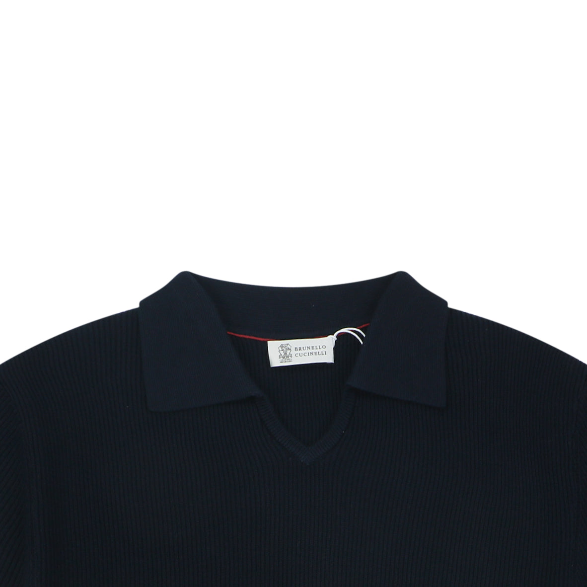 Balenciaga Seagull Collar Knit Polo Tee — Navy