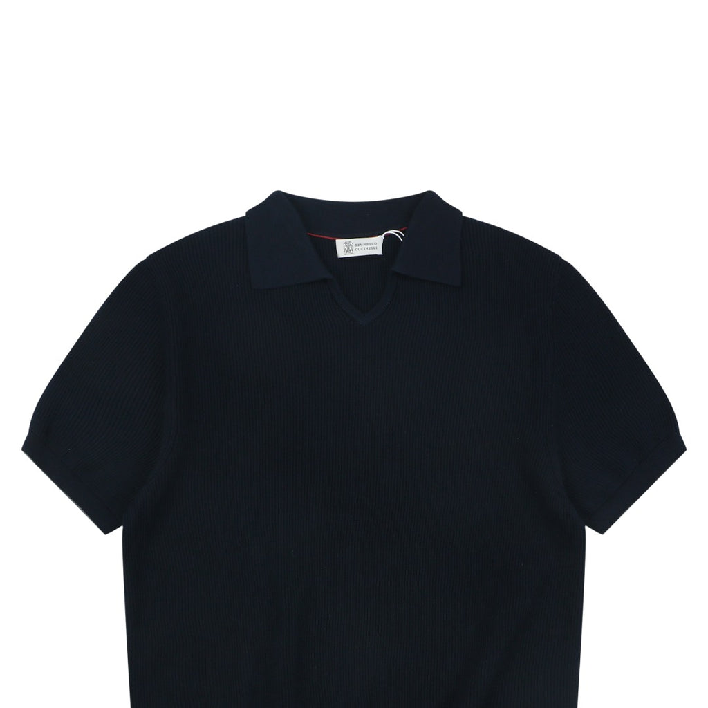 Balenciaga Seagull Collar Knit Polo Tee — Navy